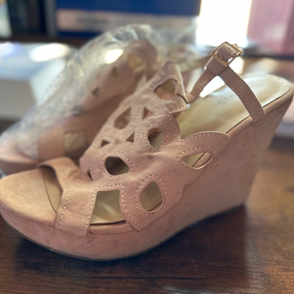 Torrid Blush Pink Cutout Wedge Sandals - Size 12 WW - BNWOT
